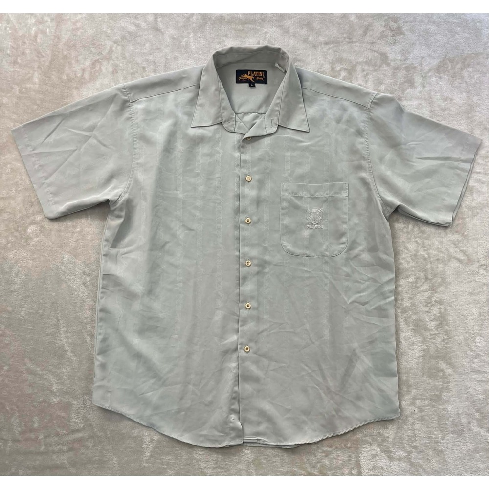 Platini Cougar Jeans Mens Large Sage Green Greek Key Jacquard Button Down Shirt